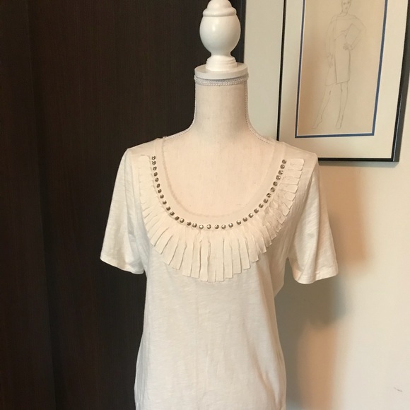 LOFT Tops - LOFT Embellished Cotton Top